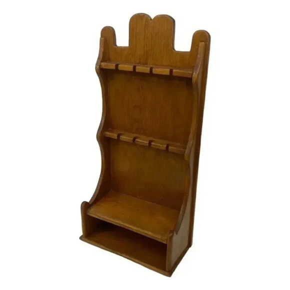 Wooden Wall Hanging Collectors Spoon Rack Holder 8 Slots with Bottom Shelf - Picture 3 of 7